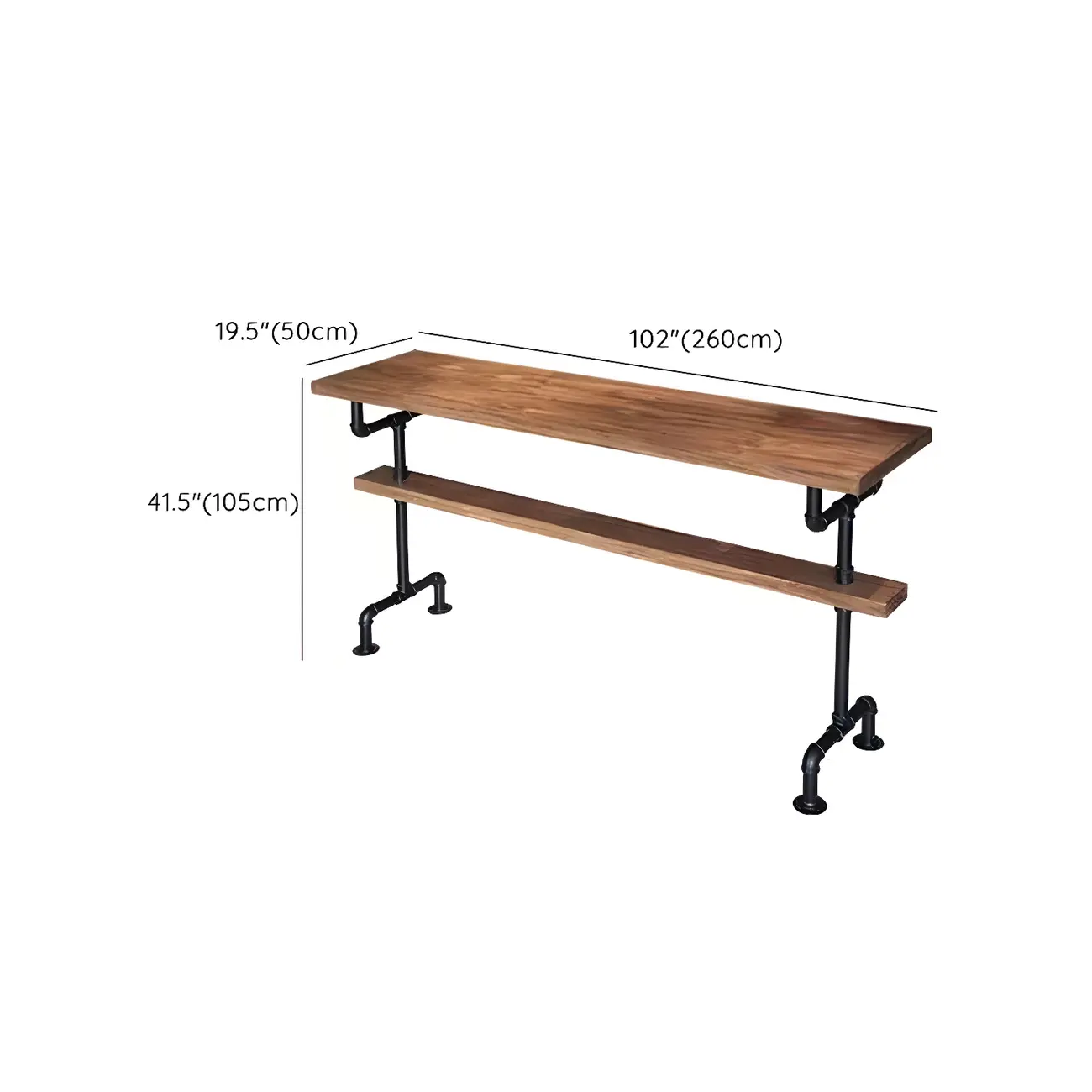 Rectangular Brown Pine Wood Bar Table with Footrest Image - 21 | homeyfad