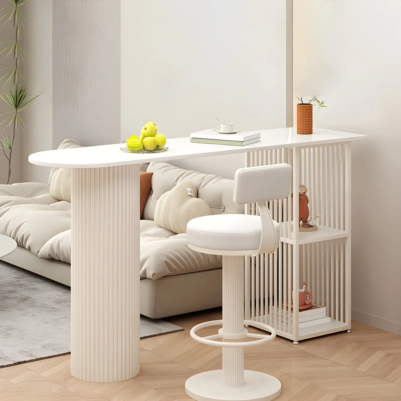 Scandinavian White Stone Top Striped Metal Storage Bar Tables Image - 1 | homeyfad