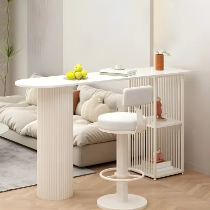 Scandinavian White Stone Top Striped Metal Storage Bar Tables Image - 1
