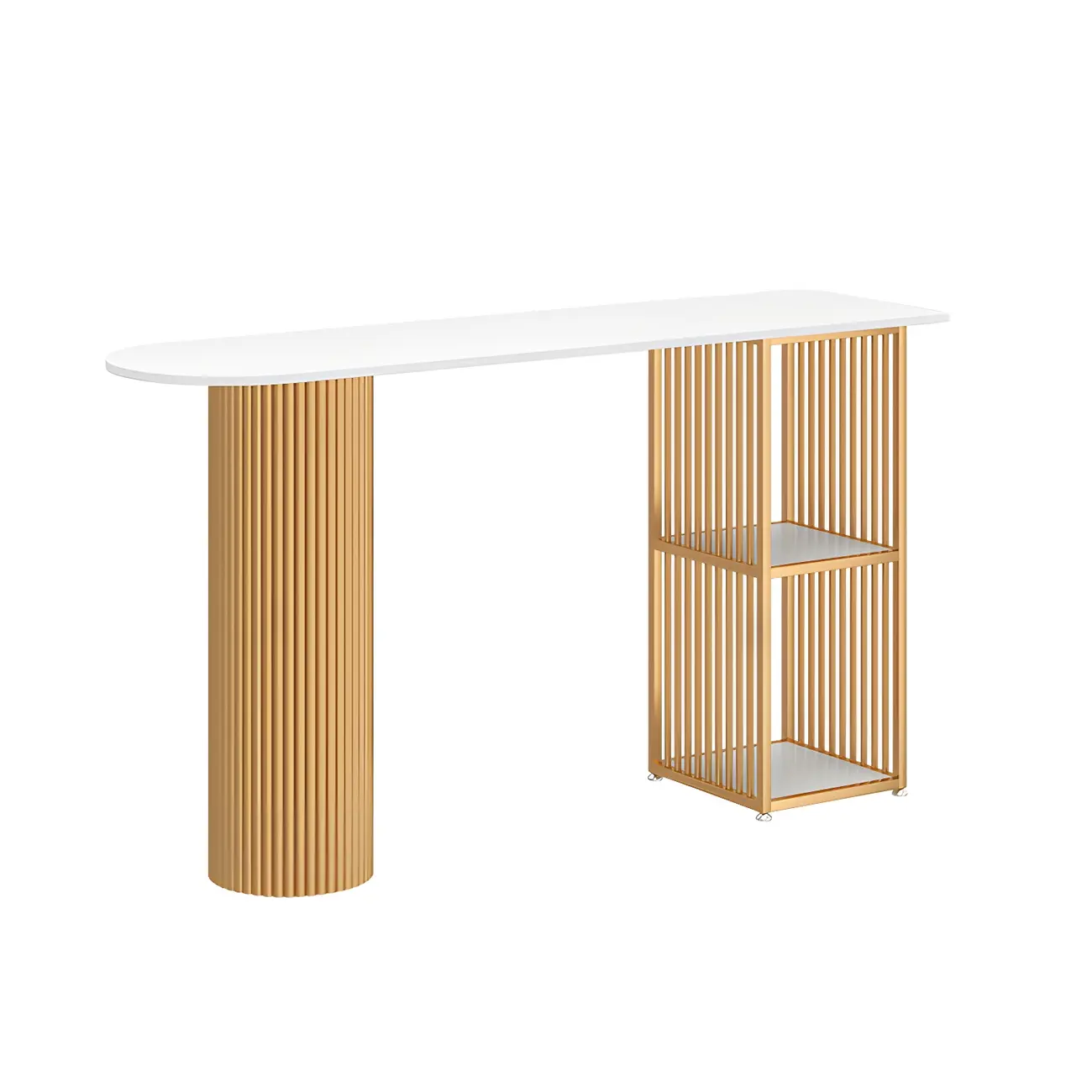 Scandinavian White Stone Top Striped Metal Storage Bar Tables Image - 5 | homeyfad