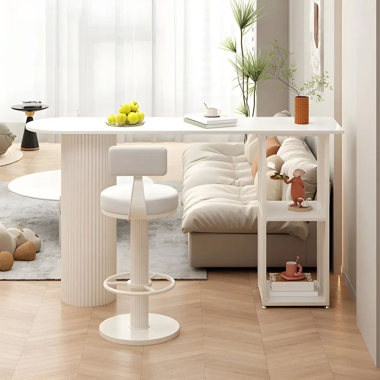 Scandinavian White Stone Top Striped Metal Storage Bar Tables Image - 2