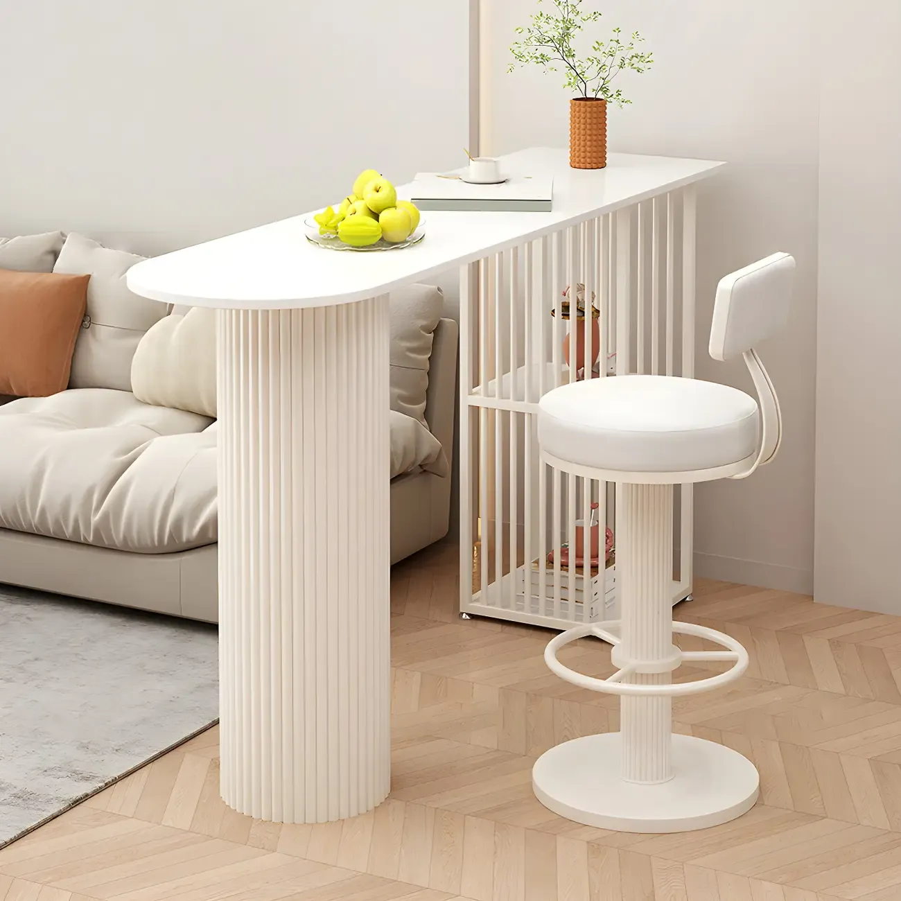 Scandinavian White Stone Top Striped Metal Storage Bar Tables Image - 4