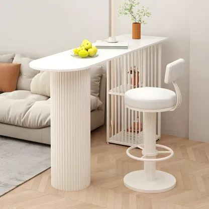 Scandinavian White Stone Top Striped Metal Storage Bar Tables Image - 4