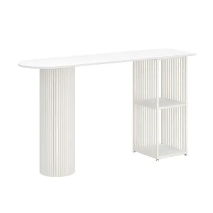 Scandinavian White Stone Top Striped Metal Storage Bar Tables Image - 6