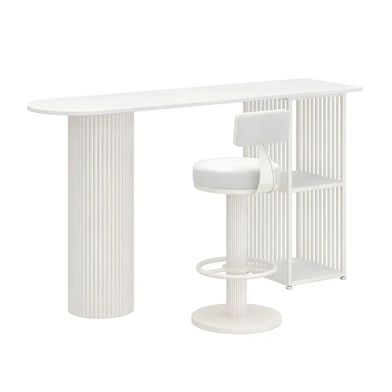 Scandinavian White Stone Top Striped Metal Storage Bar Tables Image - 7
