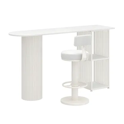 Scandinavian White Stone Top Striped Metal Storage Bar Tables Image - 7