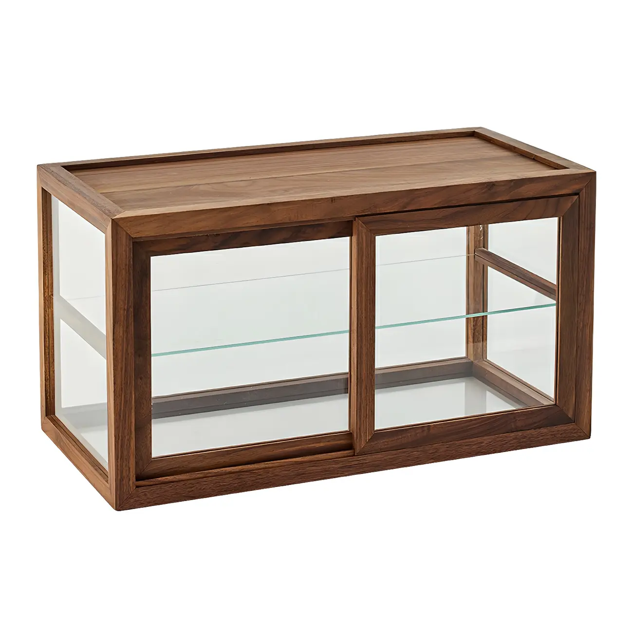 Rustic 2-tier Espresso Wood Display Cabinet for Table Top Image - 5 | homeyfad