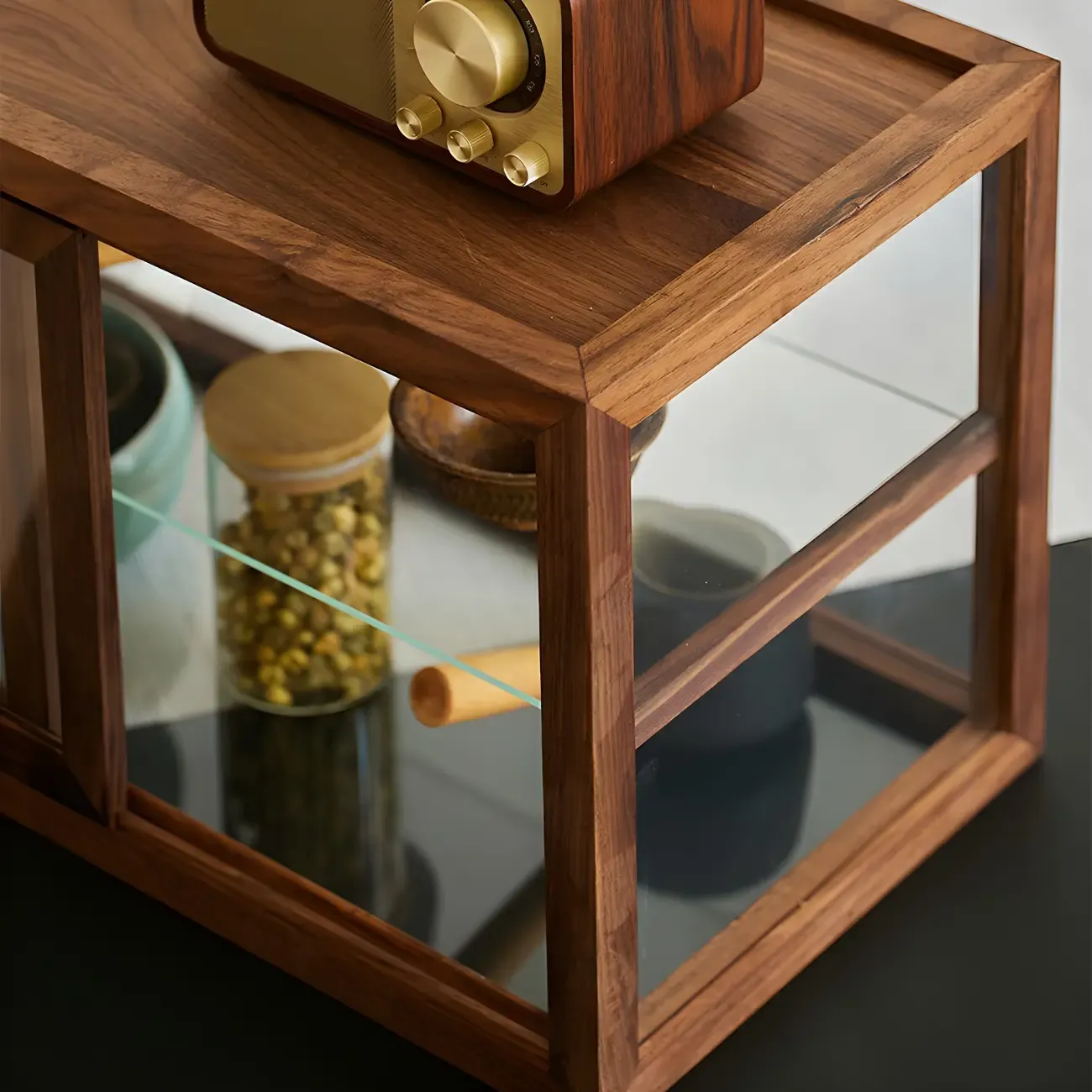 Rustic 2-tier Espresso Wood Display Cabinet for Table Top Image - 6