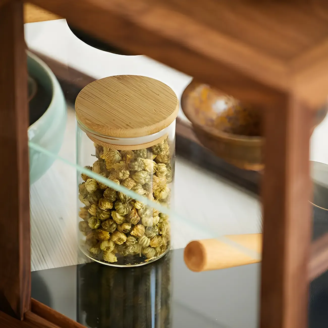 Rustic 2-tier Espresso Wood Display Cabinet for Table Top Image - 9