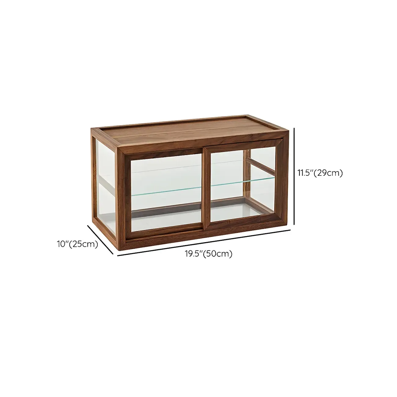 Rustic 2-tier Espresso Wood Display Cabinet for Table Top #size