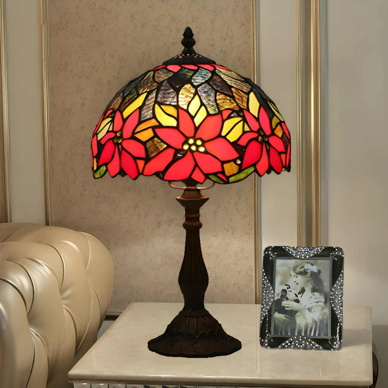 Vintage Red Stained Art Glass Table Lamp Barrel Shape Image - 1 | homeyfad