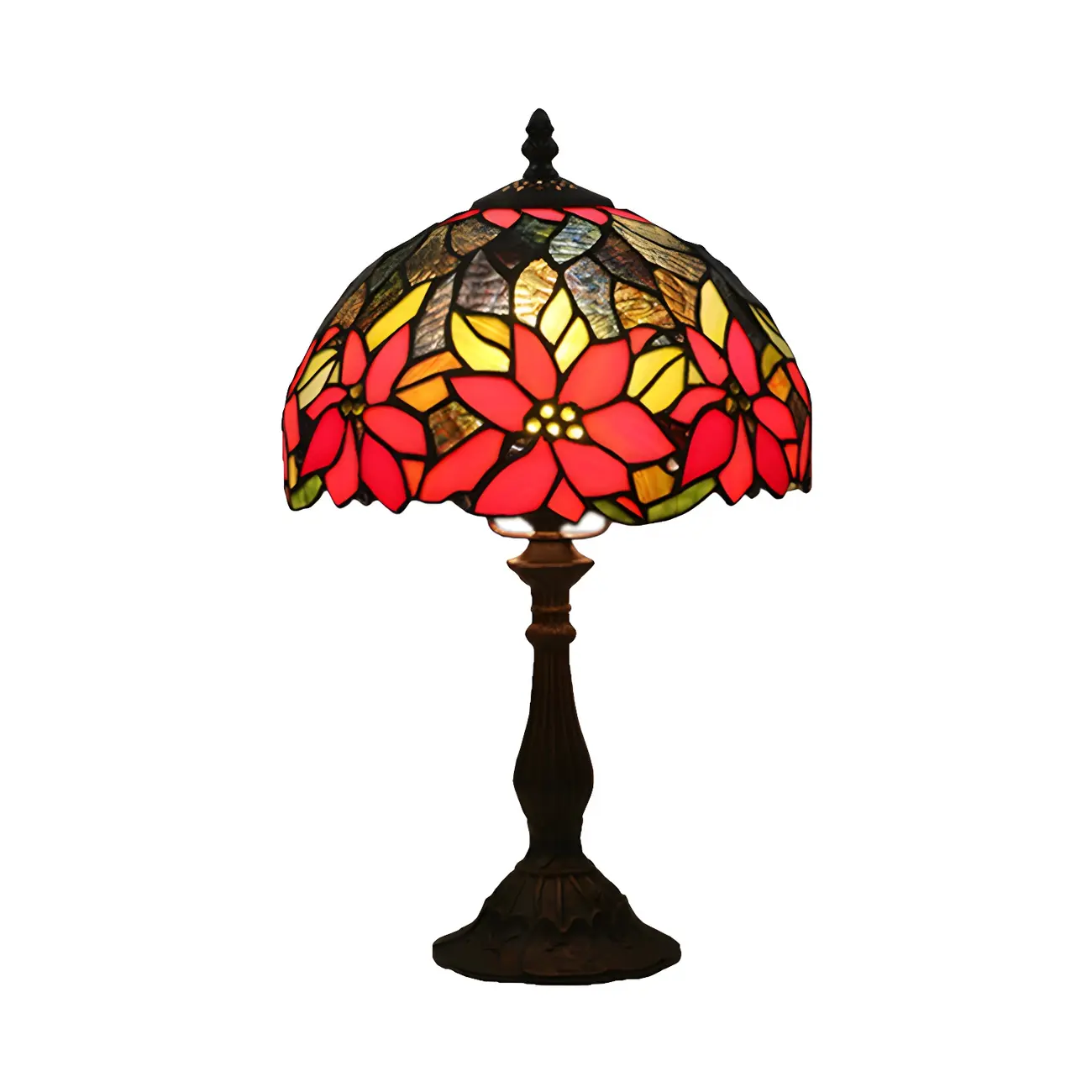 Vintage Red Stained Art Glass Table Lamp Barrel Shape Image - 2 | homeyfad