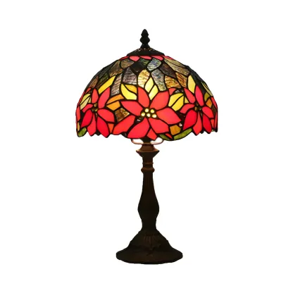Vintage Red Stained Art Glass Table Lamp Barrel Shape Image - 2