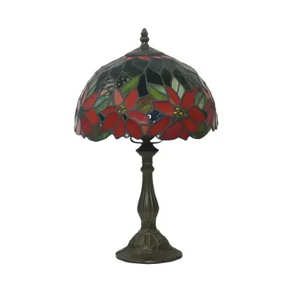 Vintage Red Stained Art Glass Table Lamp Barrel Shape Image - 3