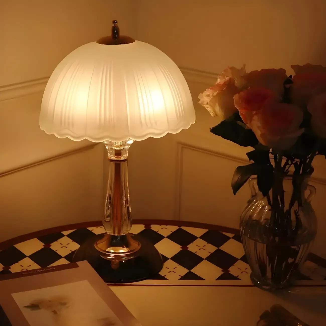 Elegant White Glass Metal Umbrella-Shaped Table Lamp Image - 3