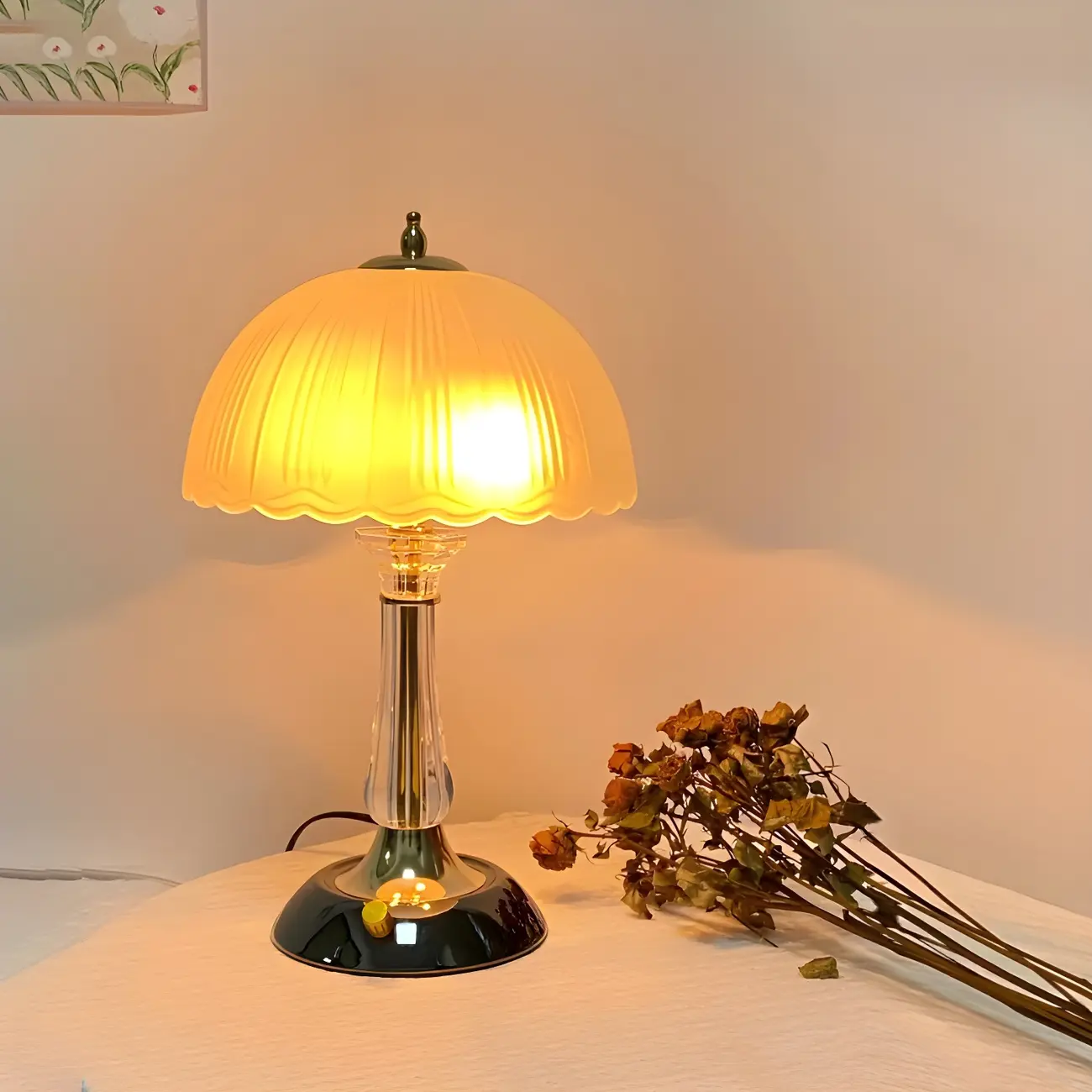 Elegant White Glass Metal Umbrella-Shaped Table Lamp Image - 2 | homeyfad