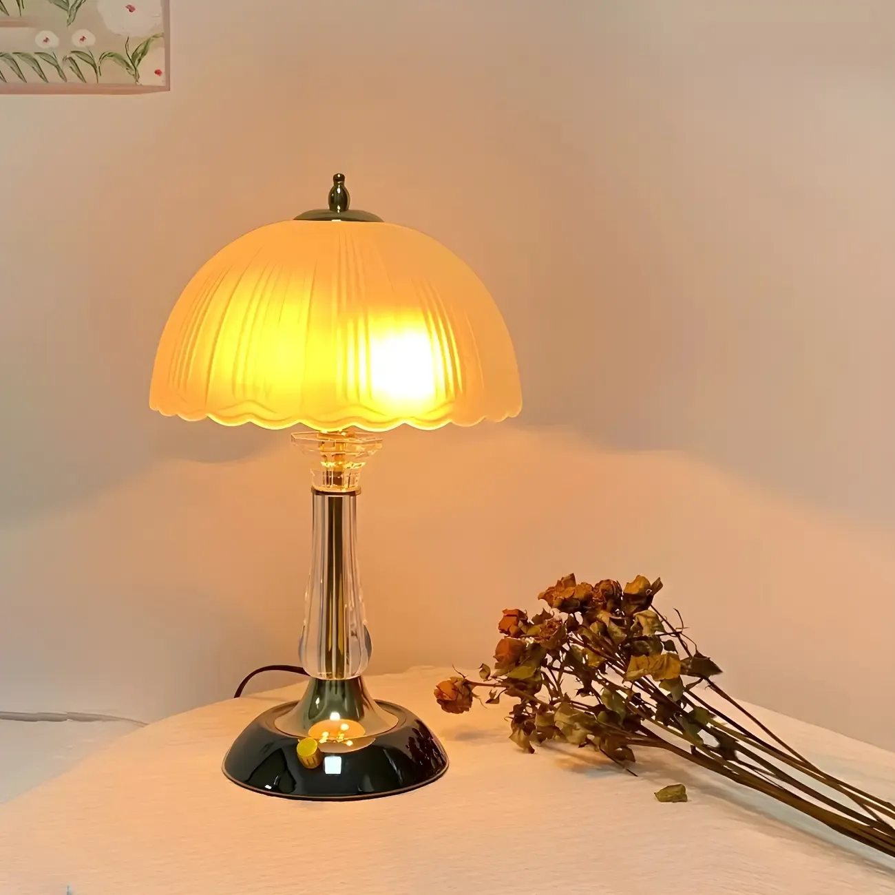 Elegant White Glass Metal Umbrella-Shaped Table Lamp Image - 2