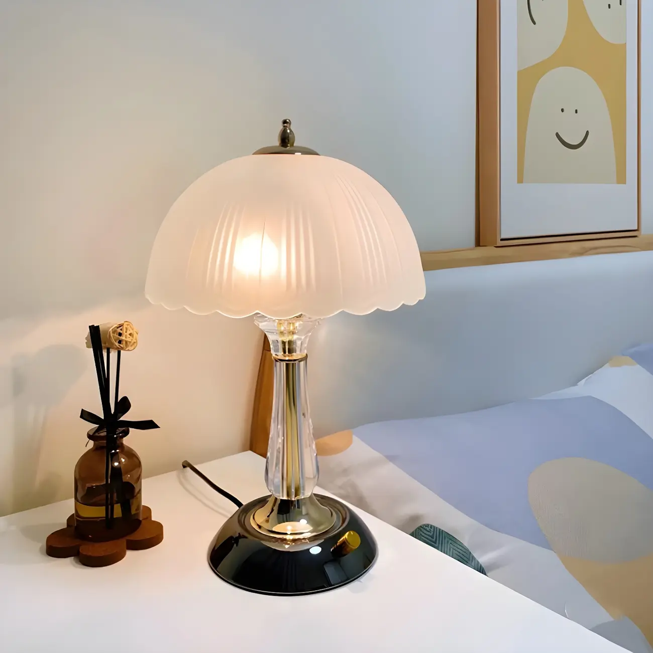 Elegant White Glass Metal Umbrella-Shaped Table Lamp Image - 4 | homeyfad