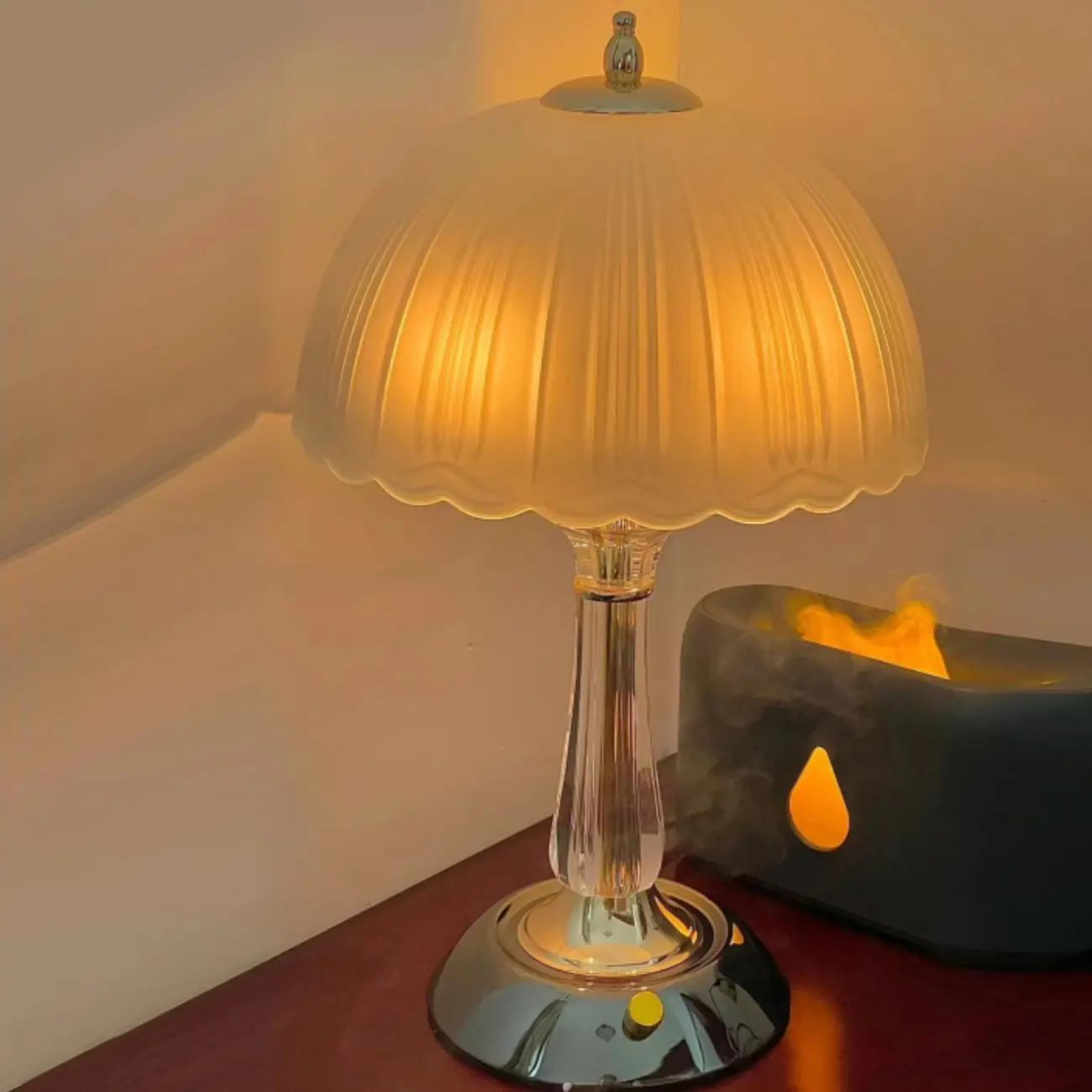 Elegant White Glass Metal Umbrella-Shaped Table Lamp Image - 12 | homeyfad