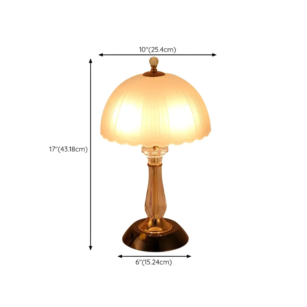 Elegant White Glass Metal Umbrella-Shaped Table Lamp #size
