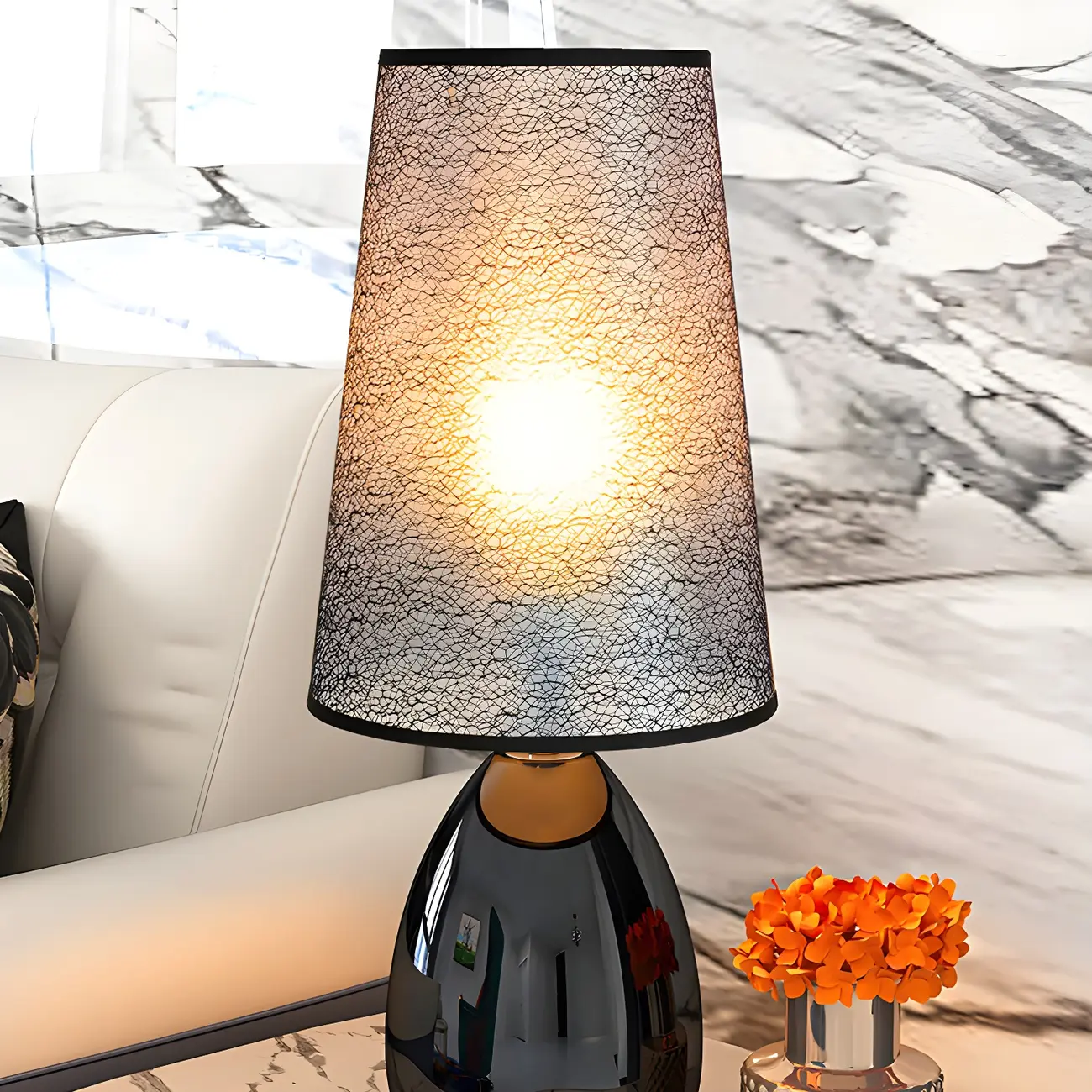 Elegant Black Fabric LED Touch Table Lamp for Bedroom  Image - 2 | homeyfad