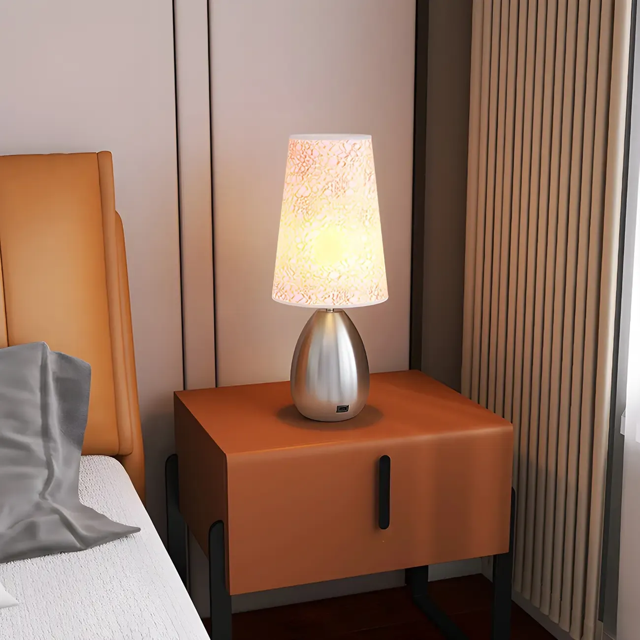 Elegant Black Fabric LED Touch Table Lamp for Bedroom  Image - 6