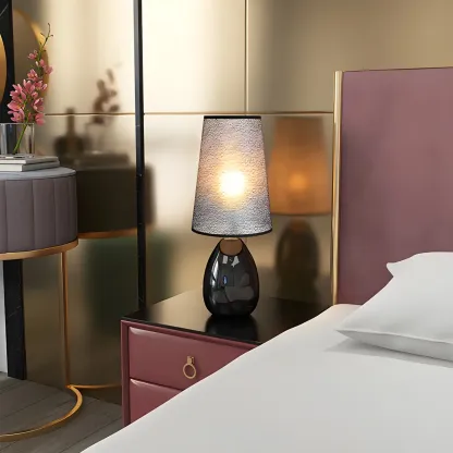 Elegant Black Fabric LED Touch Table Lamp for Bedroom  Image - 10