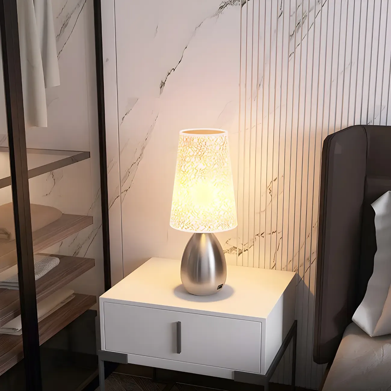 Elegant Black Fabric LED Touch Table Lamp for Bedroom  Image - 12