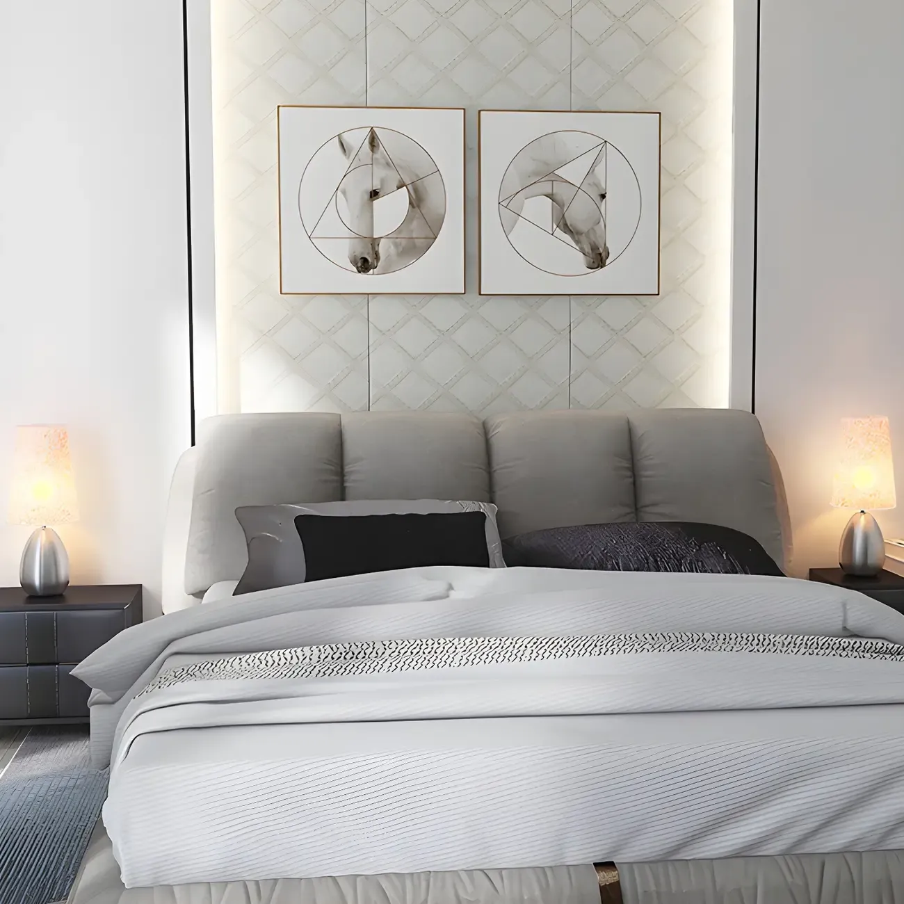 Elegant Black Fabric LED Touch Table Lamp for Bedroom  Image - 14