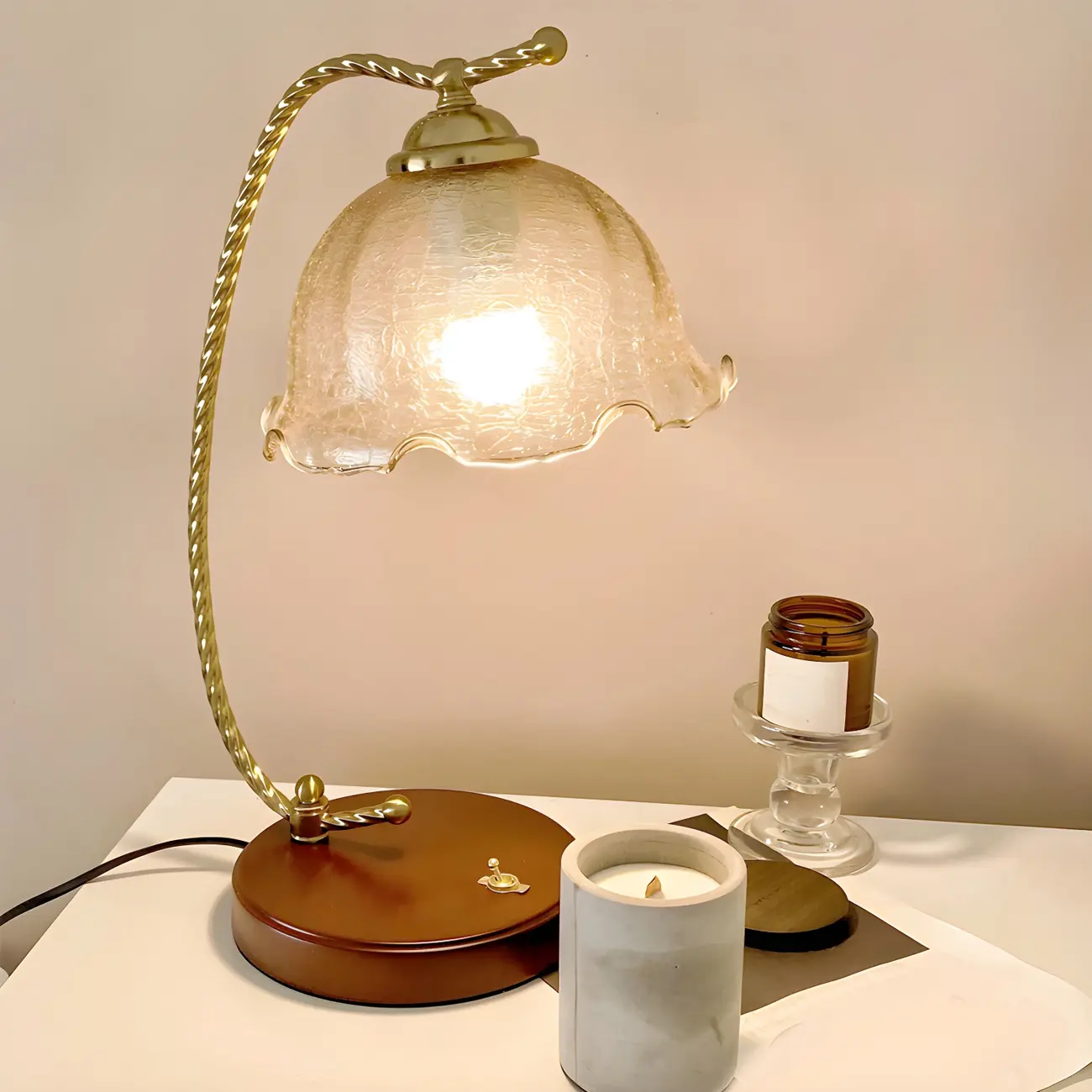 Exquisite Brown Glass Curved Arm Flower Shaped Table Lamp Image - 1 | homeyfad