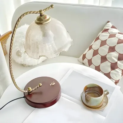 Exquisite Brown Glass Curved Arm Flower Shaped Table Lamp Image - 7