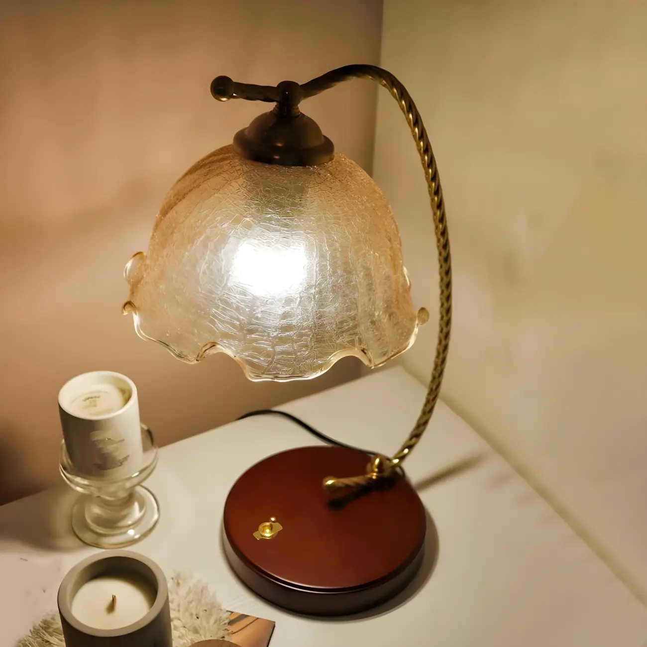Exquisite Brown Glass Curved Arm Flower Shaped Table Lamp Image - 2 | homeyfad