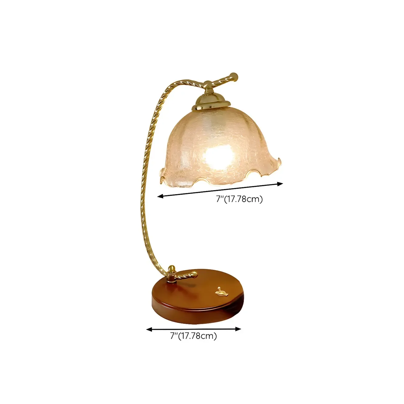 Exquisite Brown Glass Curved Arm Flower Shaped Table Lamp #size