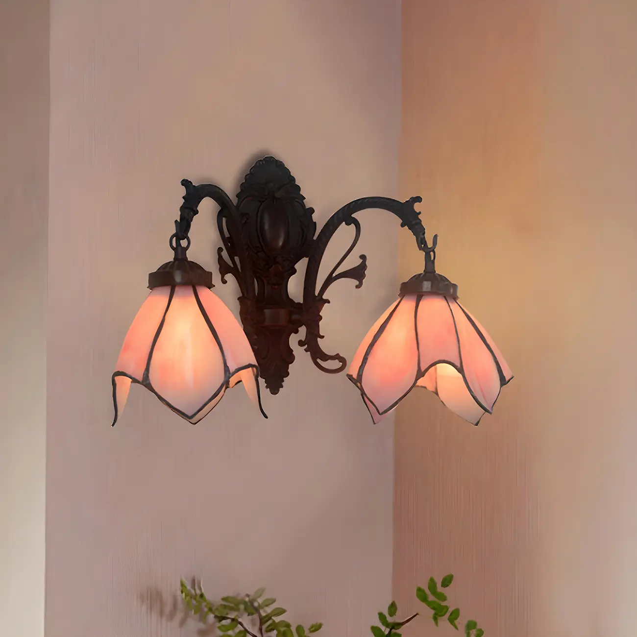 Victorian Floral Copper Wall Light Sconce with Glass Shade Image - 3 | homeyfad