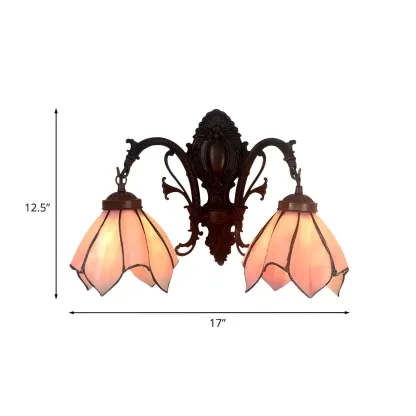 Victorian Floral Copper Wall Light Sconce with Glass Shade Image - 5