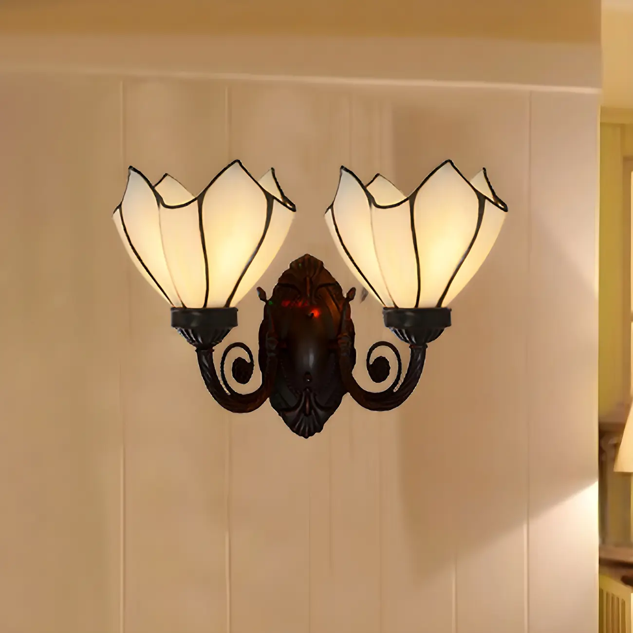 Victorian Floral Copper Wall Light Sconce with Glass Shade Image - 6 | homeyfad