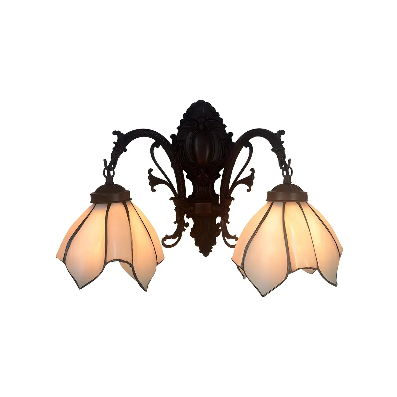 Victorian Floral Copper Wall Light Sconce with Glass Shade Image - 7
