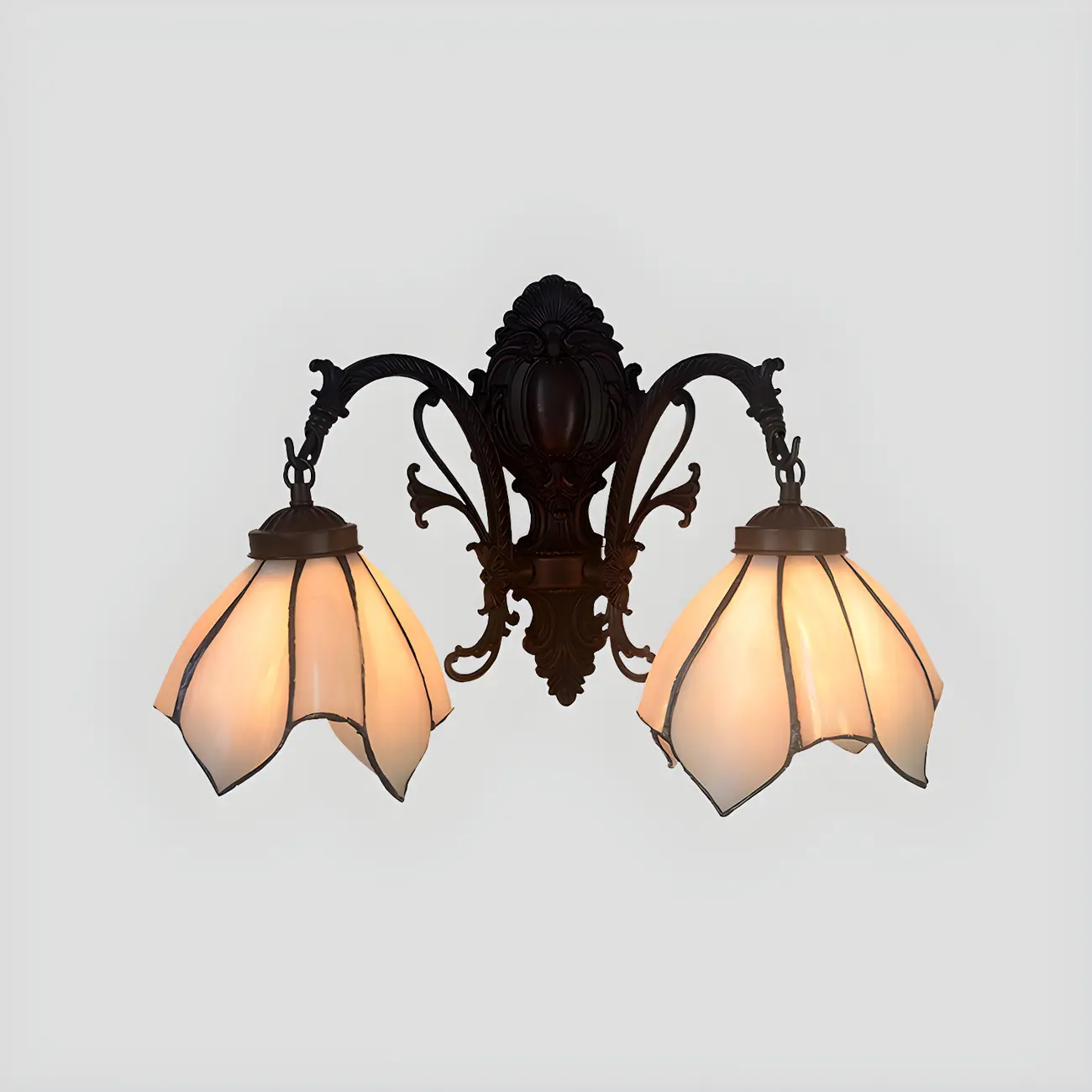 Victorian Floral Copper Wall Light Sconce with Glass Shade Image - 8 | homeyfad