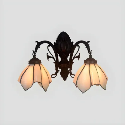 Victorian Floral Copper Wall Light Sconce with Glass Shade Image - 8