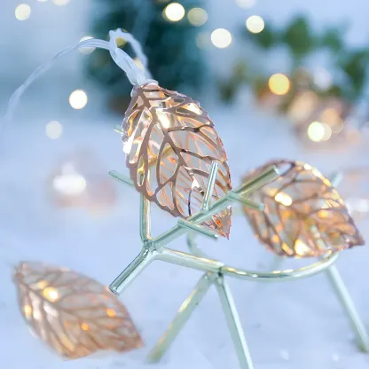 Exquisite Gold Hollow Leaf Fairy String Light Image - 2