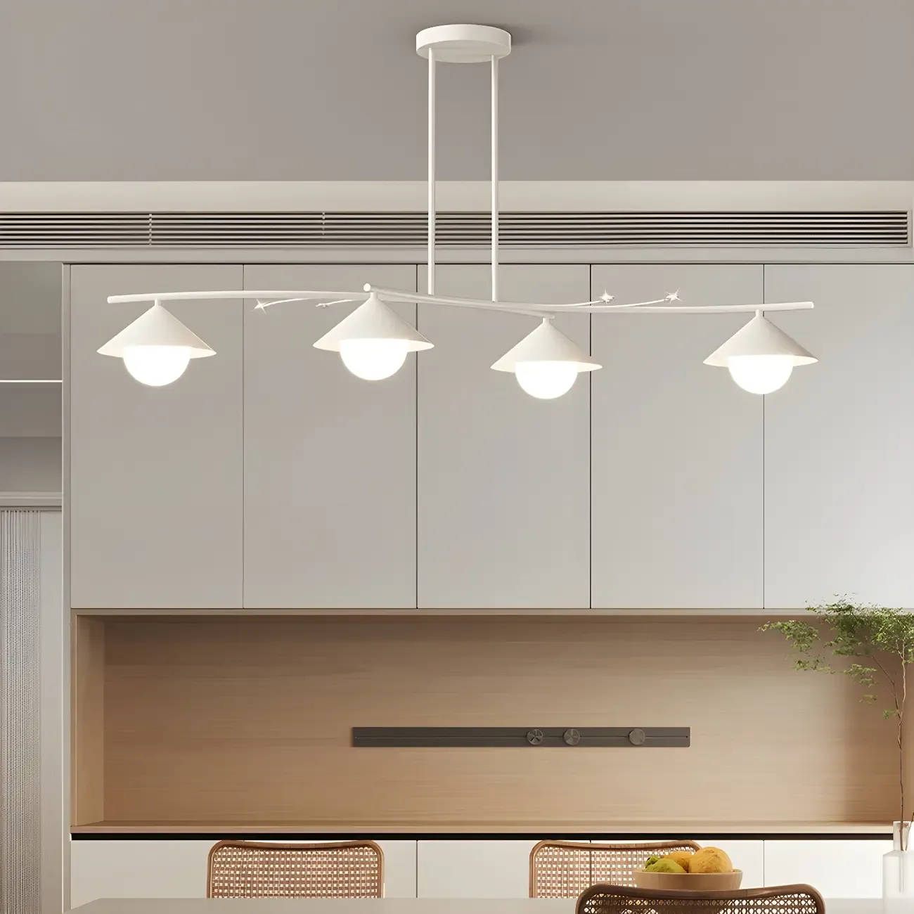 Sleek Modern White Metal Island Pendant Light Image - 6