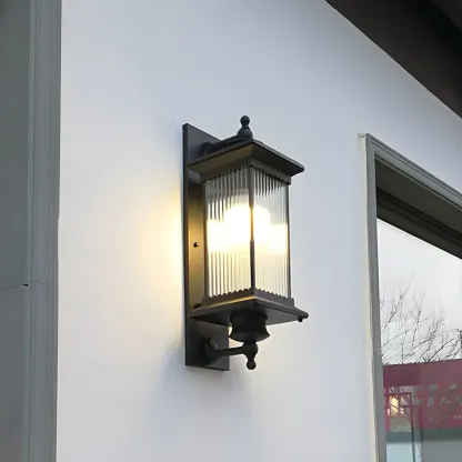Modern Black Geometric Glass Shade Outdoor Wall Light Image - 2