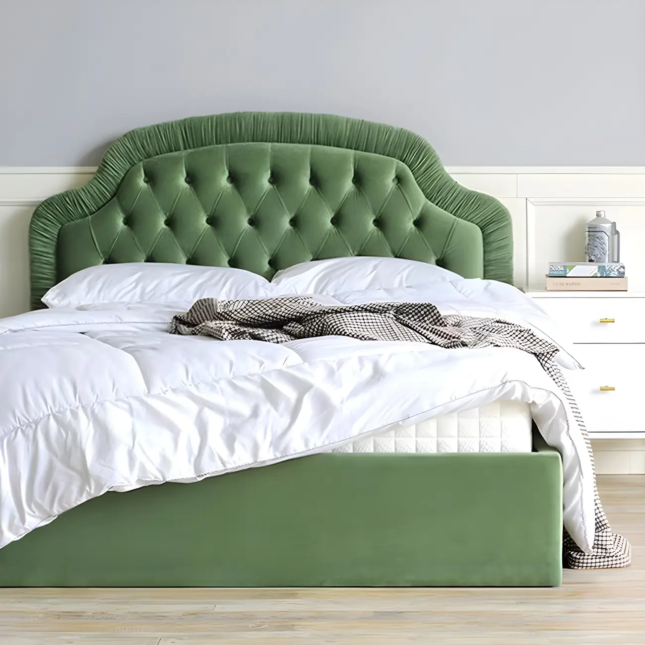 Comfort Green Arched Tufted Upholstered Headboard Image - 1 | homeyfad