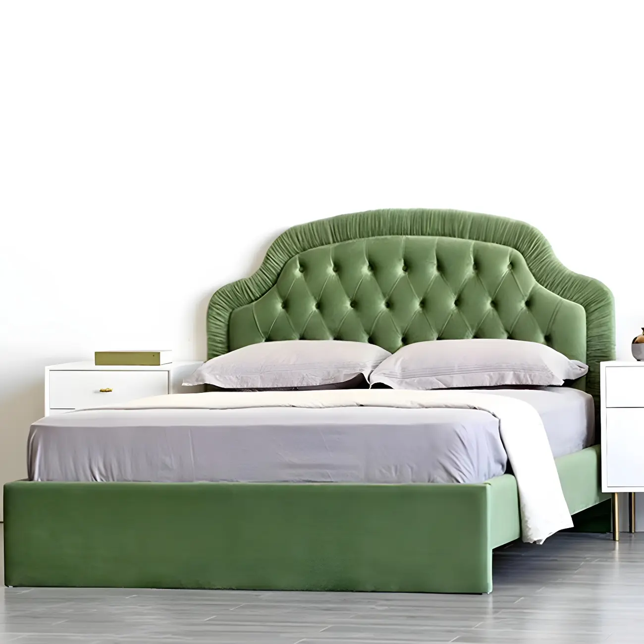 Comfort Green Arched Tufted Upholstered Headboard Image - 2 | homeyfad