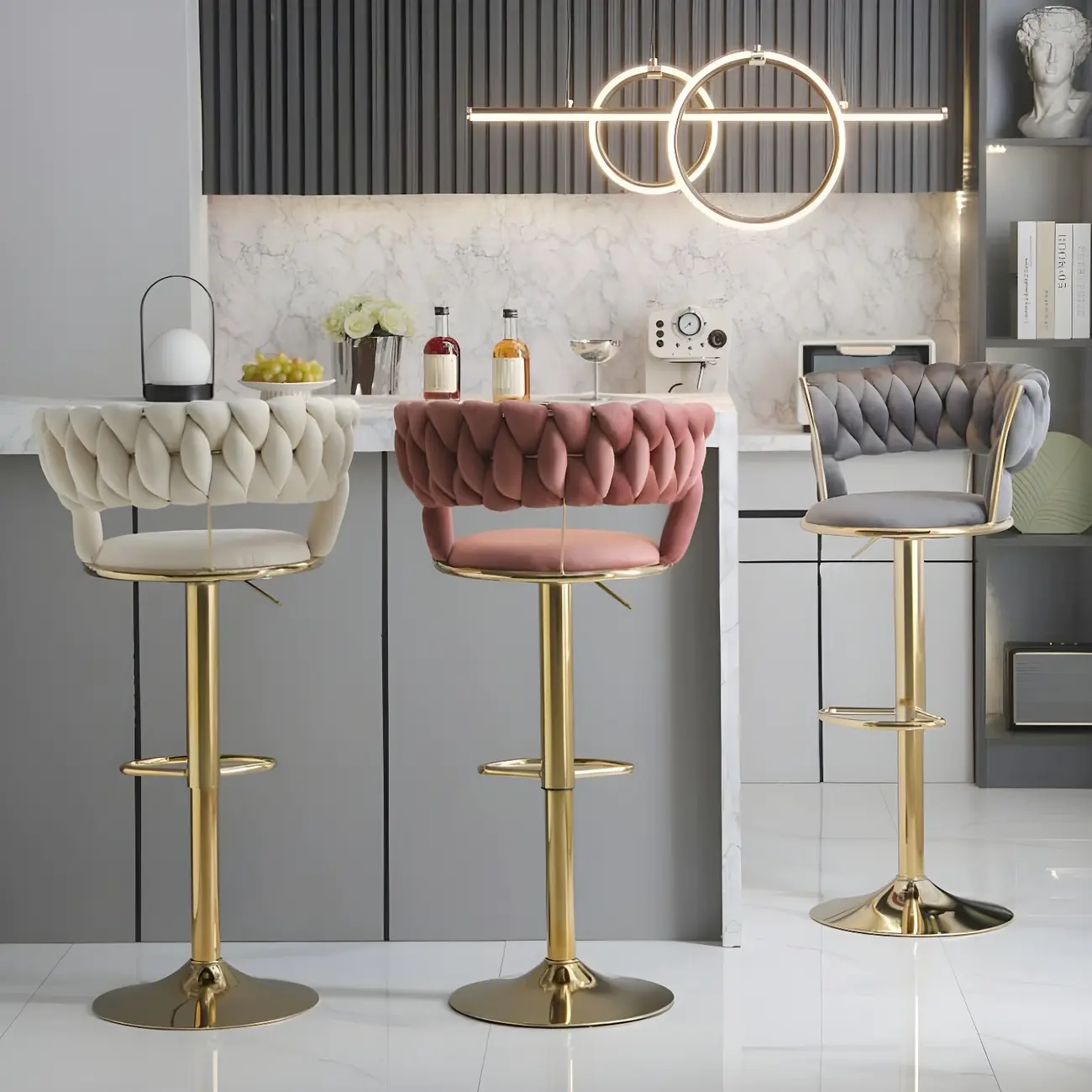 Luxurious Velvet Adjustable Bar Stools with Backrest for Home Bar Image - 1 | homeyfad