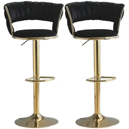 Luxurious Velvet Adjustable Bar Stools with Backrest for Home Bar Image - 3