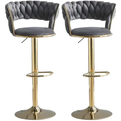 Luxurious Velvet Adjustable Bar Stools with Backrest for Home Bar Image - 4