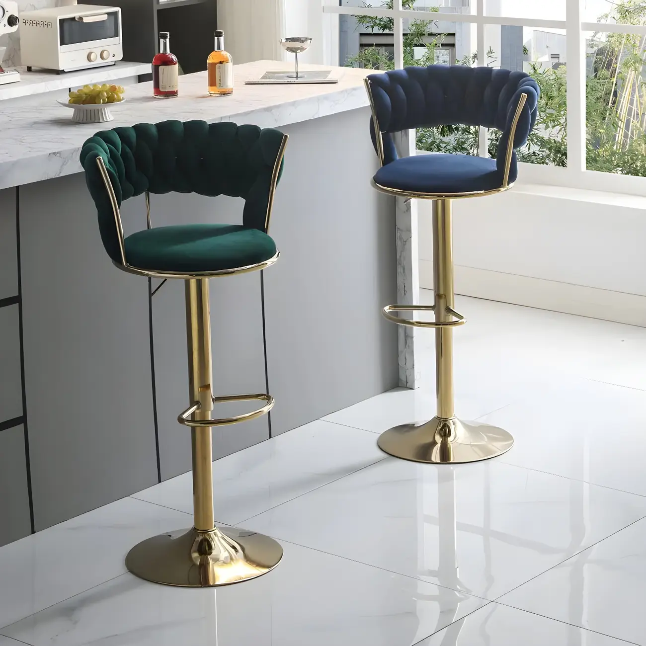 Luxurious Velvet Adjustable Bar Stools with Backrest for Home Bar Image - 5 | homeyfad