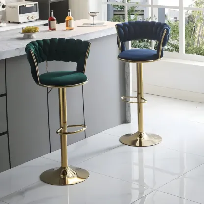 Luxurious Velvet Adjustable Bar Stools with Backrest for Home Bar Image - 5