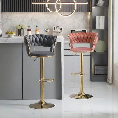 Luxurious Velvet Adjustable Bar Stools with Backrest for Home Bar Image - 8